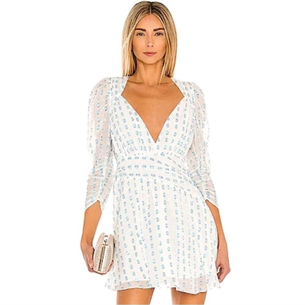 NWT! For Love And Lemons White Dress With Metalic Blue Dots Size Small